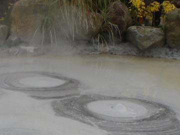 熱泥が坊主頭のように沸騰する様子の写真